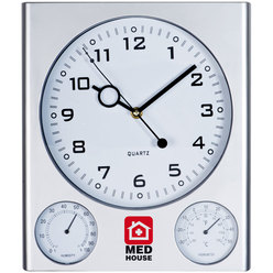 3-In-1 plastic wall clock with hygrometer and thermometer. White finish 3-In-1 plastic wall clock with hygrometer and thermometer. White finish
