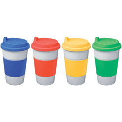 400ml Porcelain mug with anti-slip/burn silicone grip and lid 400ml Porcelain mug with anti-slip/burn silicone grip and lid