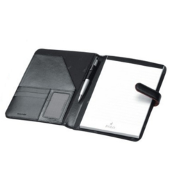 Genuine leather; Stylish Design;A5 tab closure folder; Pony step-and-repeat; PU inner lining; Holds A5 Notebook - book included;Business cards/credit card pockets; Brown trim; Document pocket; Pen loo.... Genuine leather; Stylish Design;A5 tab closure folder; Pony step-and-repeat; PU inner lining; Holds A5 Notebook - book included;Business cards/credit card pockets; Brown trim; Document pocket; Pen loo....