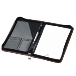 Genuine leather; Stylish Design;A5 Zipper closure folder; Pony step-and-repeat; PU inner lining; Holds A5 Notebook - book included;Business cards/credit card pockets; Brown trim; Document pocket; Pen loop; Embossing; Gift boxed Genuine leather; Stylish Design;A5 Zipper closure folder; Pony step-and-repeat; PU inner lining; Holds A5 Notebook - book included;Business cards/credit card pockets; Brown trim; Document pocket; Pen loop; Embossing; Gift boxed
