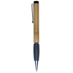 Bamboo Barrel Ballpoint Pen with Rubber Grip; Chrome rim; Metal Clip Bamboo Barrel Ballpoint Pen with Rubber Grip; Chrome rim; Metal Clip
