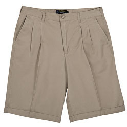 260g 100% Brushed cotton twill Shorts with constructed waistband; pleated front and top-stitching for added durability; classic pleated chino styling with turn-ups; two back pockets (Priced from size.... 260g 100% Brushed cotton twill Shorts with constructed waistband; pleated front and top-stitching for added durability; classic pleated chino styling with turn-ups; two back pockets (Priced from size....