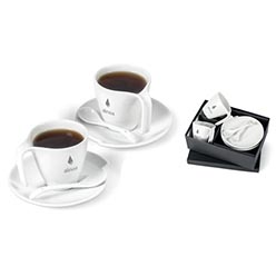 AB grade porcelain; mugs; saucers; spoons; presentation box AB grade porcelain; mugs; saucers; spoons; presentation box
