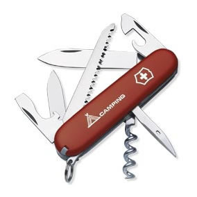 Large blade; small blade; corkscrew; can opener with small screwdriver (also for Phillips screws); cap lifter with screwdriver; wire stripper; reamer punch; keyring attachment (stainless); tweezers; toothpick; wood saw Large blade; small blade; corkscrew; can opener with small screwdriver (also for Phillips screws); cap lifter with screwdriver; wire stripper; reamer punch; keyring attachment (stainless); tweezers; toothpick; wood saw