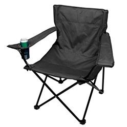 Black foldable Camping or Beach or Braai Chair with carry case; can holder in arm rest Black foldable Camping or Beach or Braai Chair with carry case; can holder in arm rest