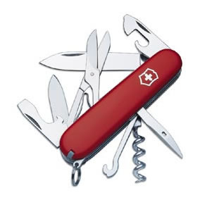Large blade; small blade; corkscrew; can opener with small screwdriver (also for Phillips screws); cap lifter with screwdriver; wire stripper; reamer punch; keyring attachment (stainless); tweezers; toothpick; scissors; multi-purpose hook Large blade; small blade; corkscrew; can opener with small screwdriver (also for Phillips screws); cap lifter with screwdriver; wire stripper; reamer punch; keyring attachment (stainless); tweezers; toothpick; scissors; multi-purpose hook