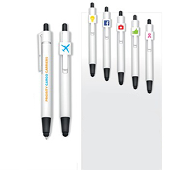 Ball pen with black German ink; plunge action extends pen point through stylus tip Ball pen with black German ink; plunge action extends pen point through stylus tip