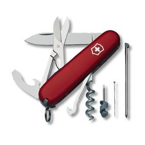 Large blade combination tool; cap lifter; can opener; screwdriver; wire stripper; corkscrew; key ring attachment (stainless); tweezers; toothpick; nail file; ballpoint pen; stainless steel pin; mini s.... Large blade combination tool; cap lifter; can opener; screwdriver; wire stripper; corkscrew; key ring attachment (stainless); tweezers; toothpick; nail file; ballpoint pen; stainless steel pin; mini s....