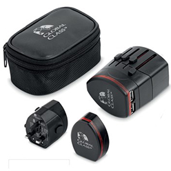 ABS; USB & AC travel adaptor; compatible in over 150 countries; 1680D presentation pouch ABS; USB & AC travel adaptor; compatible in over 150 countries; 1680D presentation pouch