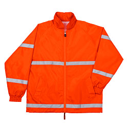 100% Nylon Jacket with water resistant outer fabric; elasticated cuffs; full zip front; towelling lining; draw cord and toggles on hood and waist; concealed hood; reflective tape; unisex; easy care (P.... 100% Nylon Jacket with water resistant outer fabric; elasticated cuffs; full zip front; towelling lining; draw cord and toggles on hood and waist; concealed hood; reflective tape; unisex; easy care (P....