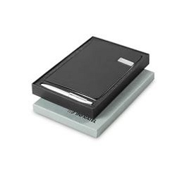 Black PU Notebook with lined pages; memory stick in removable clip on front cover; includes chrome pen with satin lacquered coating Black PU Notebook with lined pages; memory stick in removable clip on front cover; includes chrome pen with satin lacquered coating