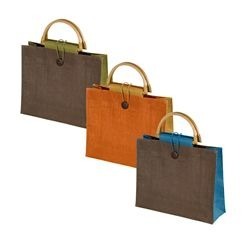 Eco-friendly Jute Bag with bamboo handles and closing cord Eco-friendly Jute Bag with bamboo handles and closing cord