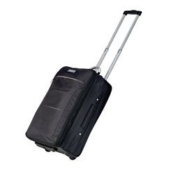 Trolley bag made for business trips. Pull out handle; Zip opening in front of bag; zippered main compartment with a metal plaque for branding. Trolley bag made for business trips. Pull out handle; Zip opening in front of bag; zippered main compartment with a metal plaque for branding.