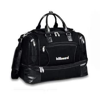 16 oz canvas with simulated leather accents; zippered base shoe compartment; adjustable; padded; removable shoulder strap 16 oz canvas with simulated leather accents; zippered base shoe compartment; adjustable; padded; removable shoulder strap