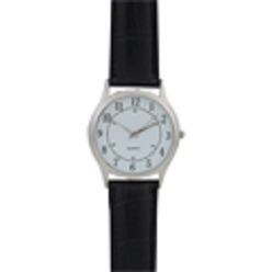 Basic leatherette strap with white face and silver casing Basic leatherette strap with white face and silver casing