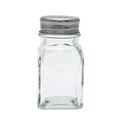 Glass salt and Pepper Set with silver screw on lid Glass salt and Pepper Set with silver screw on lid