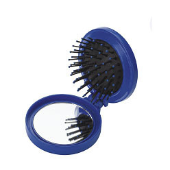 Pop-out hairbrush with shatter resistant mirror; compact folding design with a sewing kit; includes 6 thread colours; 2 needles; 2 buttons; safety pin and needle threader Pop-out hairbrush with shatter resistant mirror; compact folding design with a sewing kit; includes 6 thread colours; 2 needles; 2 buttons; safety pin and needle threader