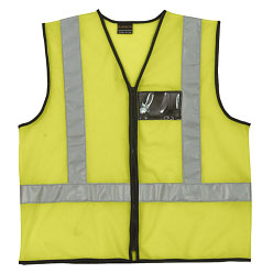 100% Polyester Safety Waistcoat with ID pocket; full zip front; front and back reflective tape; unisex; easy care (Priced from S) 100% Polyester Safety Waistcoat with ID pocket; full zip front; front and back reflective tape; unisex; easy care (Priced from S)