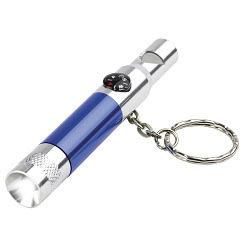 LED torch with aluminium body on a Keyring; includes whistle and compass LED torch with aluminium body on a Keyring; includes whistle and compass