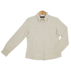 Lightweight 100% nylon fabric Ladies Blouse with feminine styling; include roll-up sleeves; two chest pockets; back neck yoke an tapered side seams; mesh underarms insert (Priced from XS) Lightweight 100% nylon fabric Ladies Blouse with feminine styling; include roll-up sleeves; two chest pockets; back neck yoke an tapered side seams; mesh underarms insert (Priced from XS)
