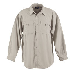 100% cotton fabric Bush Shirt with two patch pockets with velcro flaps; back yoke; vents; double button cuff and double top-stitched finishes. ; Versatile roll-up sleeve styling; mesh inner shoulder yoke (Priced from S) 100% cotton fabric Bush Shirt with two patch pockets with velcro flaps; back yoke; vents; double button cuff and double top-stitched finishes. ; Versatile roll-up sleeve styling; mesh inner shoulder yoke (Priced from S)