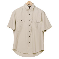 Durable 100% cotton twill fabric Bush Shirt with two pleated pockets with flaps; double layer yoke with back box pleat; double-needle finishing for strength and durability; reinforced double-needle st.... Durable 100% cotton twill fabric Bush Shirt with two pleated pockets with flaps; double layer yoke with back box pleat; double-needle finishing for strength and durability; reinforced double-needle st....
