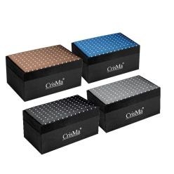 Polkadot silk tie with a tie; cufflinks and a pocket handkerchief supplied in a black gift box with a matching silk inlay on the lid Polkadot silk tie with a tie; cufflinks and a pocket handkerchief supplied in a black gift box with a matching silk inlay on the lid