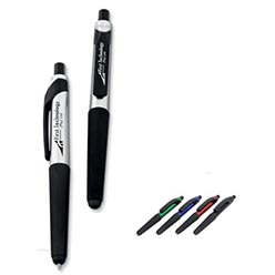 Ball pen with black German ink; plunge action extends pen point through stylus tip Ball pen with black German ink; plunge action extends pen point through stylus tip