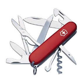Large blade; small blade; corkscrew; can opener with small screwdriver (also for Phillips screws); cap lifter with screwdriver; wire stripper; reamer punch; keyring attachment (stainless); tweezers; toothpick; scissors; multi-purpose hook; nail file with metal file; nail cleaner; metal saw Large blade; small blade; corkscrew; can opener with small screwdriver (also for Phillips screws); cap lifter with screwdriver; wire stripper; reamer punch; keyring attachment (stainless); tweezers; toothpick; scissors; multi-purpose hook; nail file with metal file; nail cleaner; metal saw