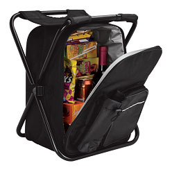 Black Picnic Chair with black Cooler; foam insulated with heat sealed PEVA lining with insulated bottle holder; front zippered pocket; durable metal frame; comfortable camp seat; durable 420D & 600D construction Black Picnic Chair with black Cooler; foam insulated with heat sealed PEVA lining with insulated bottle holder; front zippered pocket; durable metal frame; comfortable camp seat; durable 420D & 600D construction