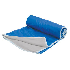 Soft Fleece Blanket with nylon backing; folds into neat roll with carry handle and adjustable shoulder strap Soft Fleece Blanket with nylon backing; folds into neat roll with carry handle and adjustable shoulder strap