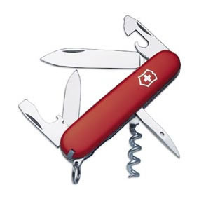Large blade; small blade; corkscrew; can opener with small screwdriver (also for Phillips screws); cap lifter with screwdriver; wire stripper; reamer punch; keyring attachment (stainless); tweezers; toothpick Large blade; small blade; corkscrew; can opener with small screwdriver (also for Phillips screws); cap lifter with screwdriver; wire stripper; reamer punch; keyring attachment (stainless); tweezers; toothpick