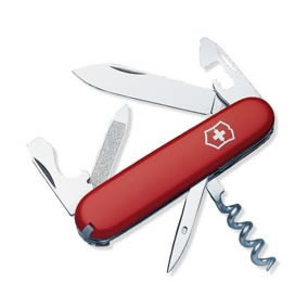 Large blade; nail file with nail cleaner; corkscrew; can opener with small screwdriver; cap lifter with screwdriver; wire stripper; reamer; punch; keyring attachment (stainless); tweezers; toothpick Large blade; nail file with nail cleaner; corkscrew; can opener with small screwdriver; cap lifter with screwdriver; wire stripper; reamer; punch; keyring attachment (stainless); tweezers; toothpick