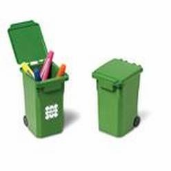 Green ABS Pen Holder in the shape of a Piki Tup waste bin with movable lid and wheels Green ABS Pen Holder in the shape of a Piki Tup waste bin with movable lid and wheels