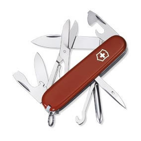 Large blade; small blade; Phillips screwdriver; cap lifter with screwdriver; wire stripper; reamer; punch; key ring attachment; tweezers; toothpick; scissors; multi-purpose hook Large blade; small blade; Phillips screwdriver; cap lifter with screwdriver; wire stripper; reamer; punch; key ring attachment; tweezers; toothpick; scissors; multi-purpose hook