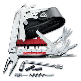 Pliers; screwdriver 2mm; screwdriver 3mm; wire cutter for wire up to a hardness of 40 Hrc; screwdriver 5mm; cap lifter; screwdriver 7.5mm; normal blade; scissors; belt cutter; metal saw; wood saw; rea.... Pliers; screwdriver 2mm; screwdriver 3mm; wire cutter for wire up to a hardness of 40 Hrc; screwdriver 5mm; cap lifter; screwdriver 7.5mm; normal blade; scissors; belt cutter; metal saw; wood saw; rea....
