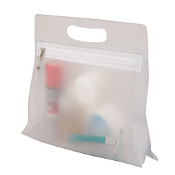 Sturdy translucent PVC carry bag with zipper; carry handle and gusseted bottom Sturdy translucent PVC carry bag with zipper; carry handle and gusseted bottom