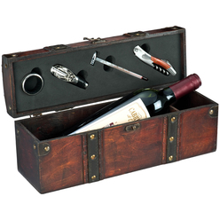 Treasure chest wine holder with wine accessories (excludes wine) Treasure chest wine holder with wine accessories (excludes wine)