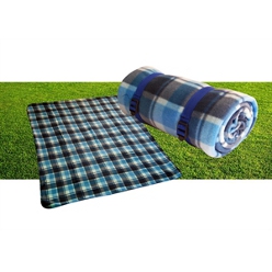 Blue tartan PE coated watterproof picnic blanket with strap Blue tartan PE coated watterproof picnic blanket with strap