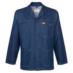 100% Cotton Denim, Chest pocket with press stud closure and pen division / Large front pockets for convenient storage / Concealed brass YKK Zip / Side slits for ease of movement / Industrial wash / Indigo ring-spun denim / Bar Tasks on stress points / Triple needle stitching for extra strength 