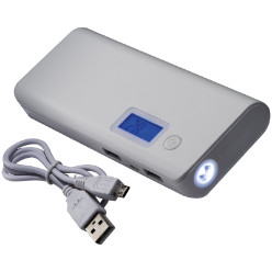 10, 000mAh power bank with built-in torch, digital remaining charge indicator and USB charger cable