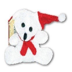 10cm Snowy Teddy bear with red and white scarf and Christmas hat.