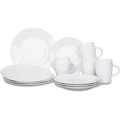 Invite your guests over and enjoy an awesome meal whether it be over a casual morning breakfast or a formal evening dinner party, this contemporary modern 12-piece dinner set is versatile and perfect for all occasions. This 12 Piece Porcelain Dinner Set Includes: 4 dinner plates, 4 side plates, 4 mugs