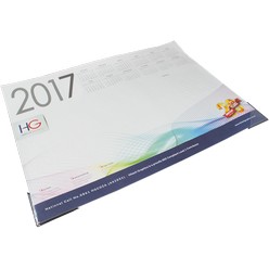 13 page deskpad 600x420, material: 80gsm, plastic corners 