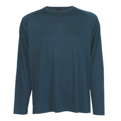 135g Barron long sleeve polyester t-shirt: A crew neck t-shirt with raglan sleeves and self fabric neck tape. New colours include safety orange, safety yellow, lumo green and blue. 100% polyester moisture management fabric, stretch fabric, generous cut