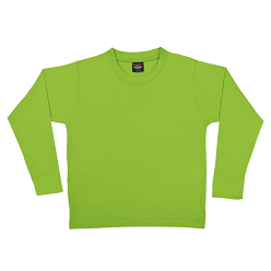 Lightweight kiddies long sleeve t-shirt with double needle finish on sleeves and hem, Garment features include shoulder-to-shoulder tape and lycra reinforced neck rib. 145g, 100% carded cotton fabric, single jersey fabric.