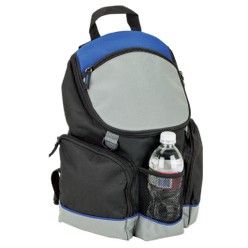 16 Can backpack cooler, features: durable 600D exterior, watertight insulated and padded main compartment, fron mesh water bottle pocket, zipperred side pockets, adjustable padded backpack straps, zippered pocket on front flap, carry handle, PEVA lining