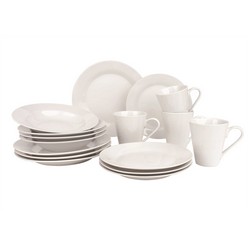16pc white dinner set in gift box includes 4 dinner plates, 4 side plates, 4 soup bowls and 4 mugs