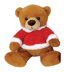 18cm teddy bear wearing a red and white Christmas jacket.