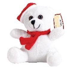 20cm Snowy Teddy bear with red and white scarf and Christmas hat.